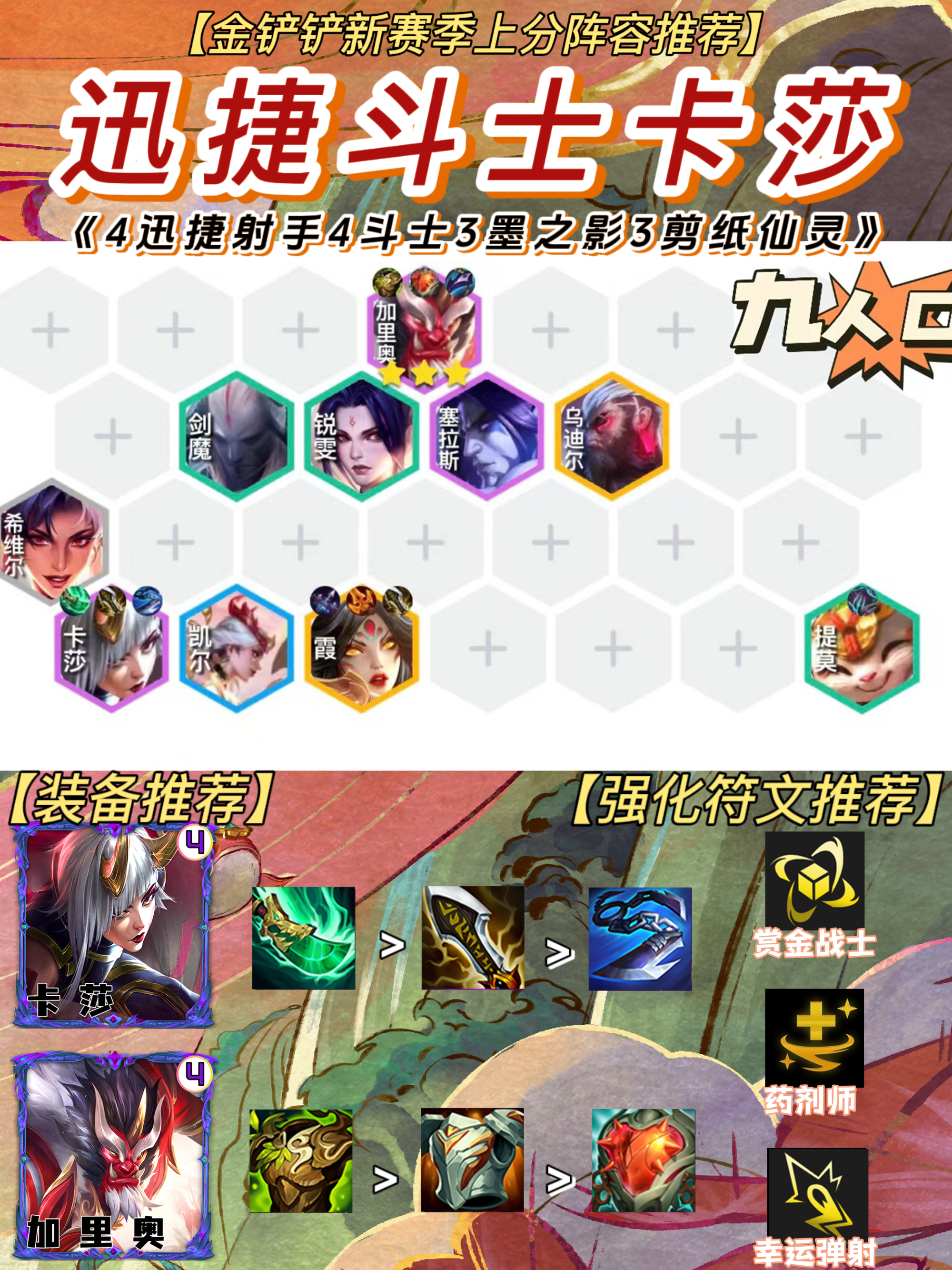 「迅捷斗士卡莎」，冷门无压力前四阵容，速速拿去上大分！
